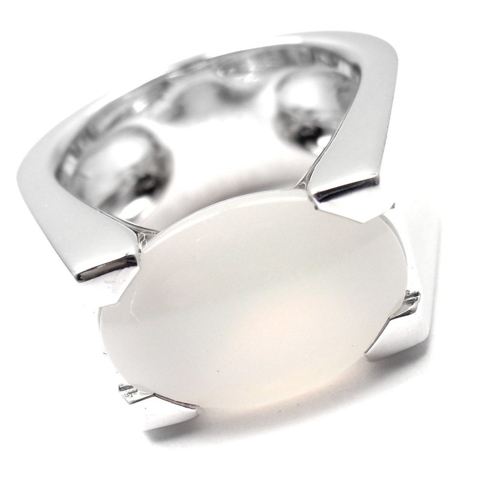 Authentic! Cartier 18k White Gold Moonstone Large Ring Size 50 Us 5 1/4​